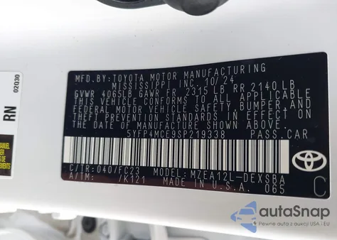 2025 Toyota Corolla Se из США, поврежденный, VIN 5YFP4MCE9SP219338